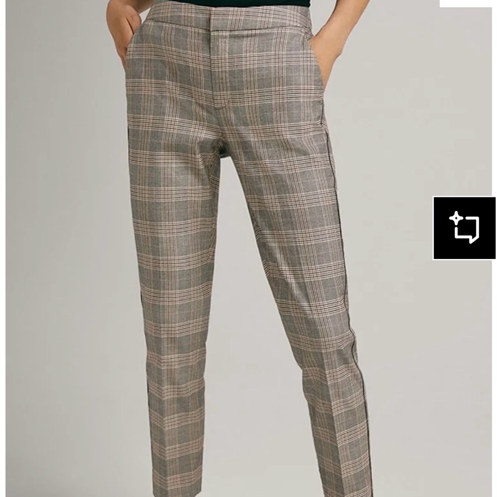 Massimo Dutti Brown Plaid Wool Pleated Cuffed Pants | 10